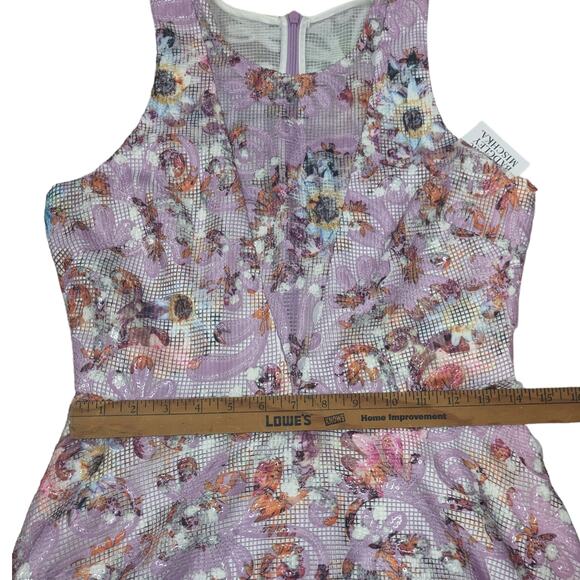 BADGLEY MISCHKA BELLE Nadia Dress Floral Sleeveless A-line Cocktail Lilac Size 6 - Picture 13 of 15